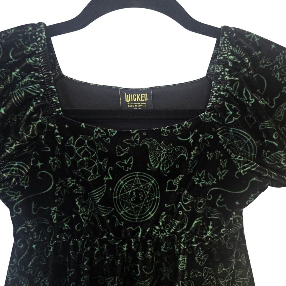 Wicked Paul Tazewell Black Green Velvet Mystical Print Mini Dress Girls S 6/7
